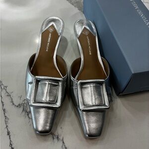 Antonio Melani Metallic Silver Mules